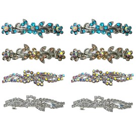 Set of 8 JCGY Mid Size Metal Crystal Barrettes in 2 Styles French Clasp 0927/1366-8aquaAmberCabCry