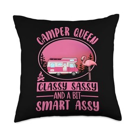 Camper Queen Classy Sassy Smart Funny Outdoor Camping RV Throw Pillow