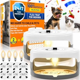 2 Pack Flea Traps for Inside Your Home, Indoor Flea Light, Bed Bug Killer with 8 Sticky Pads & 4 Light Bulb, Odor-Free Electric Flea Trap for Insects, Bugs, Moths, Gnats