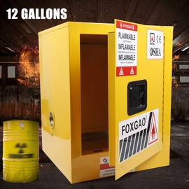 Gdrasuya10 Flammable Liquids Storage Cabinet, 12Gallon Hazardous Leakproof Bins Safety Yellow Storage Cabinet Fireproof Leak-Proof W/ Keys