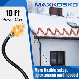 MAXKOSKO 9 FT Roof Heat Cable (10FT Cord), Self-Regulating Snow Melt Cable, 7W/Ft 120V Heat Tape for Roof & Gutters, Industrial Grade Gutter Heater Cable with Fluoropolymer Jacket