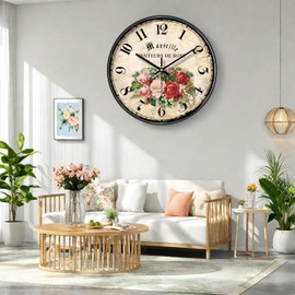 NUOVO Wall Clock 12 Inch Wall Clock Vintage French Marseille Rose Design 12-Hour Display Decorative Antique Style