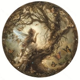 Wandbild oder Fensterbild Fairy vor Lebensbaum 20 cm Ø Maritim Deko MU K13