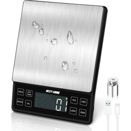 NEXT-SHINE Food Kitchen Scale 11lb, 0.1g/0.01oz Precise Graduation Rechargeable Digital Scale with Nine Units Large Tray Stainless Steel Platform LCD Display for Meal Prep Cooking Baking