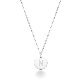Miabella 925 Sterling Silver or 18K Yellow Gold Over Silver Round Initial Pendant Necklace for Women 18 + 2 Inch Chain, Dainty Letter Necklace Made in Italy (N, sterling silver)