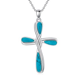 Oseew Genuine Turquoise Cross Necklace for Women Bohemia Sterling Silver 18+2inches For mother/wife/Lover Gift Natural Turquoise For her