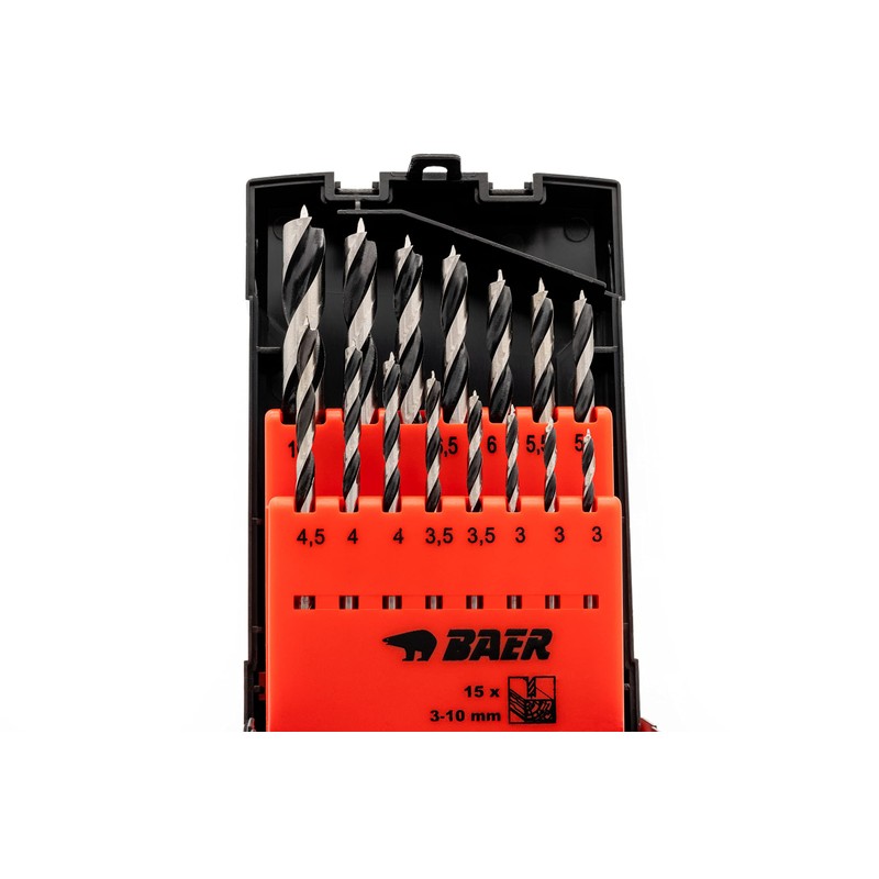 BAER Wood Drill Bit Set (15 Pieces) 3-10 mm -