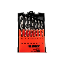 BAER Wood Drill Bit Set (15 Pieces) 3-10 mm - Drill Set - Wood Drill Set with Centring Tip - Wood Twist Drill Bit - Drill Bit for Woodworking - Wood Spiral Drill Bit Set