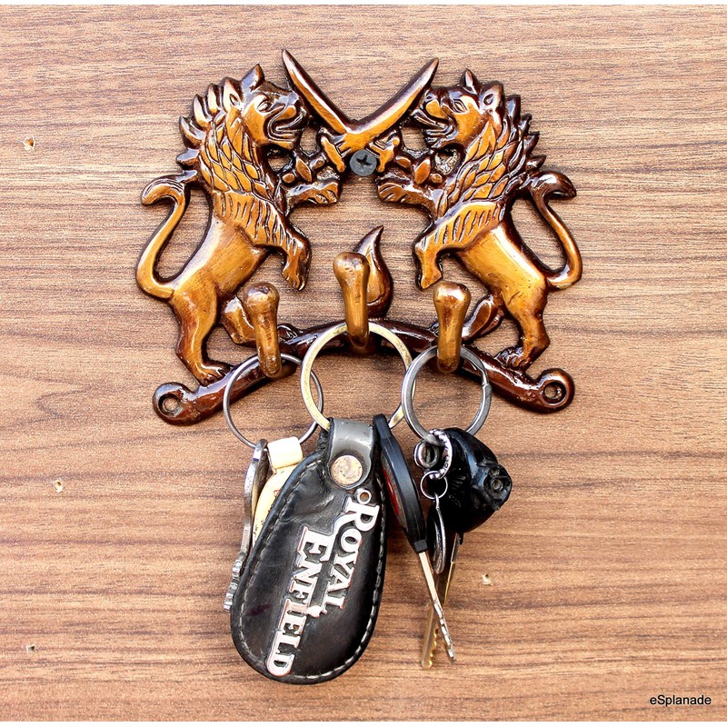 eSplanade Brass Ethnic Fighting Lions Key Stand | Key Holder