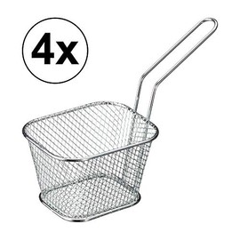 Frit Basket Serving Basket, Set of 4, Iron Chrome, 8 x 14 cm, Basket for French Fries and Finger Food (1 x Set of 4 Serving Basket)