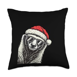 Honey Badger Christmas Santa Hat Pajama Funny Xmas Throw Pillow
