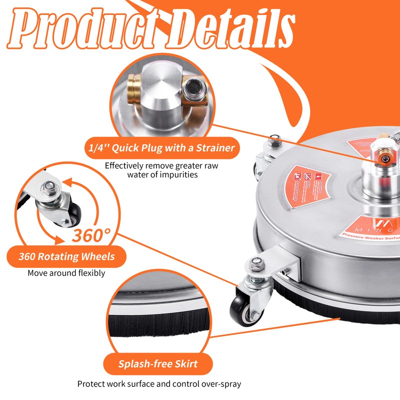 M MINGLE 14'' Pressure Washer Surface Cleaner Attachment, Driveway Power