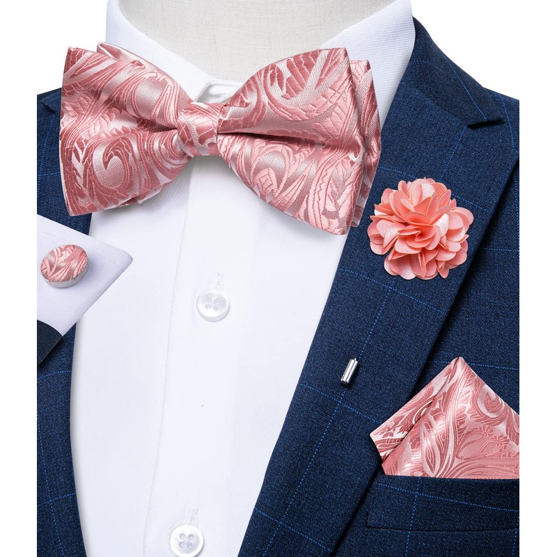 DiBanGu Silk Pink Mens Bow Tie Paisley Pretied Bow Tie