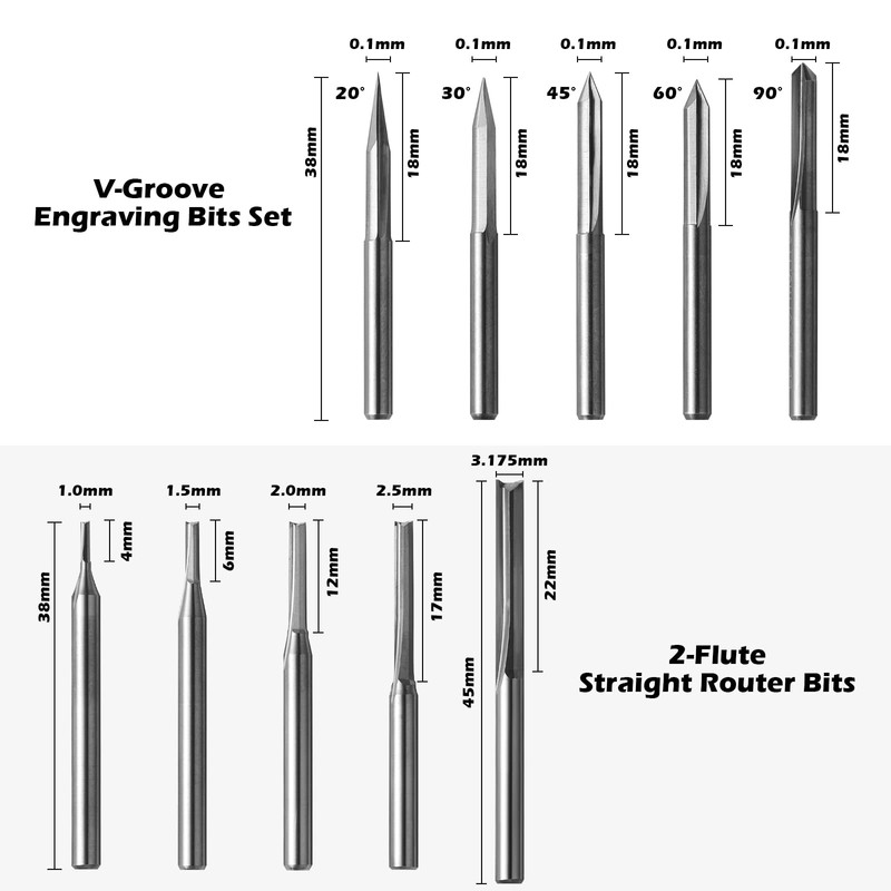 Genmitsu 50pcs Tungsten Carbide End Mill Router Bits, 1/8'' Shank
