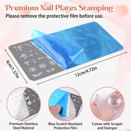 URROMA 9 PCS Nail Stamp Plates Set,French Line Nails Stamper Flower Art Stencils Butterfly Pattern Printing Templates for DIY Nail Art Accessories