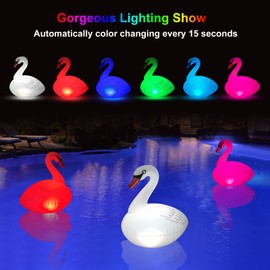 Goallim Swan Floating Pool Lights Solar 4 PK, Inflatable IP68 Waterproof Auto Color Changing Led Glow Swan Pool Lights, Bright Solar Swan Pool Light Accessories for Pathway Yard Party Decor