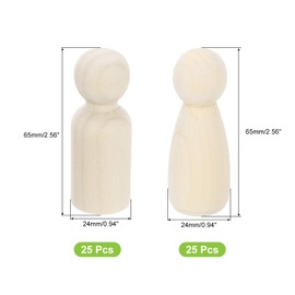 sourcing map 50 Pcs Wood Peg Figures 2.56 Inch Female and Male Unfinished Figures Bodies Natural Wooden Figures Decorative Peg People for Painting, DIY Arts, Crafts