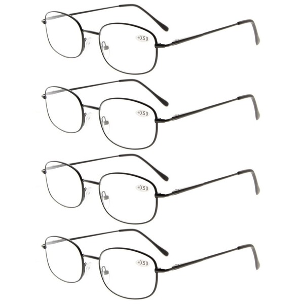 Eyekepper 4 pares de anteojos de lectura con marco negro de metal + lentes de lectura de 3.00 con bisagras de resorte para hombres y mujeres