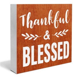 Fall Decor, Autumn Thanksgiving Wooden Sign Decor Desk Sign Thankful Blessed Wooden Block Sign Rustic Home Shelf Wall Decoration