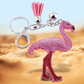 Cikonielf Elegant Pink Crystal Flamingo Keychain, Key Ring Charm Purse Bag Pendant, Keychain Handbag Decoration, Crafts