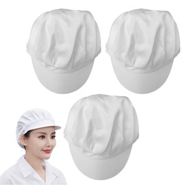 Newaner Chef Waiter Mesh/Cotton Cap Restaurant Kitchen Workshop Hair Net Cooling Reusable Bouffant Adjustable Food Service Hair Hat Protection Snoods (Pack of 3), White