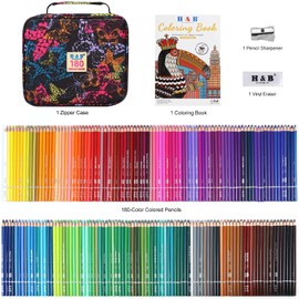 H & B 180-Color Colored Pencils Set with Coloring Book, Eraser, and Sharpener - Perfect for Drawing and Coloring - Soft Oil-Based Cores Ideal for Adults, Kids, and Beginners