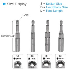 CoCud Quick-Change Nut Setter Driver Bit, 6-13mm Metric 80mm Length 1/4" Shank, CR-V No-Magnetic Straight Shank Setter Drill Bits - (Applications: for Auto Repair) - 8pieces