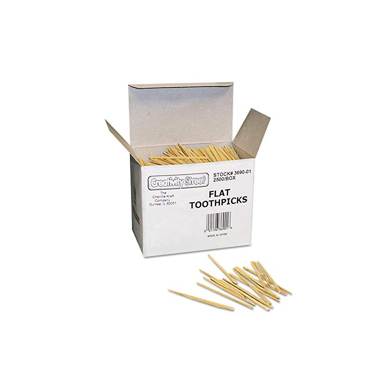 Chenille Kraft 369001 Flat Wood Toothpicks, Natural Wood Color, 2500/Pack