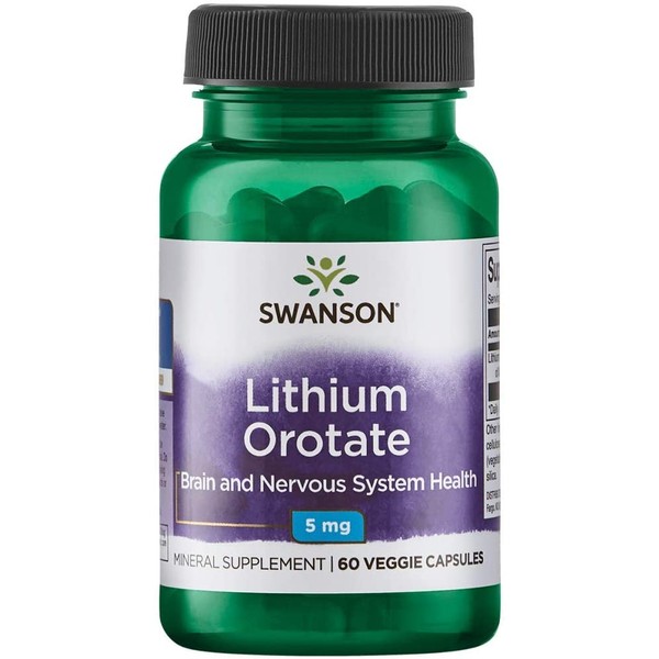 Swanson Lithium Orotate Antioxidant Mood Emotional Wellness Behavior Memory Support Supplement 5 mg 60 Veggie Capsules (Elemental Lithium)