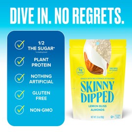 SkinnyDipped Lemon Bliss Yogurt Covered Almonds, Healthy Snack, Plant Protein, Gluten Free, 3.5 oz Resealable Bags, Pack of 1