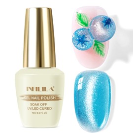 NXJ INFILILA 0.5 OZ Cat Eye Gel Polish, 15ML Holographic Glitter Shimmer Translucent Jelly Color Magnetic Light Blue Nail Polish for Nail Art Manicure Salon DIY at Home JB18