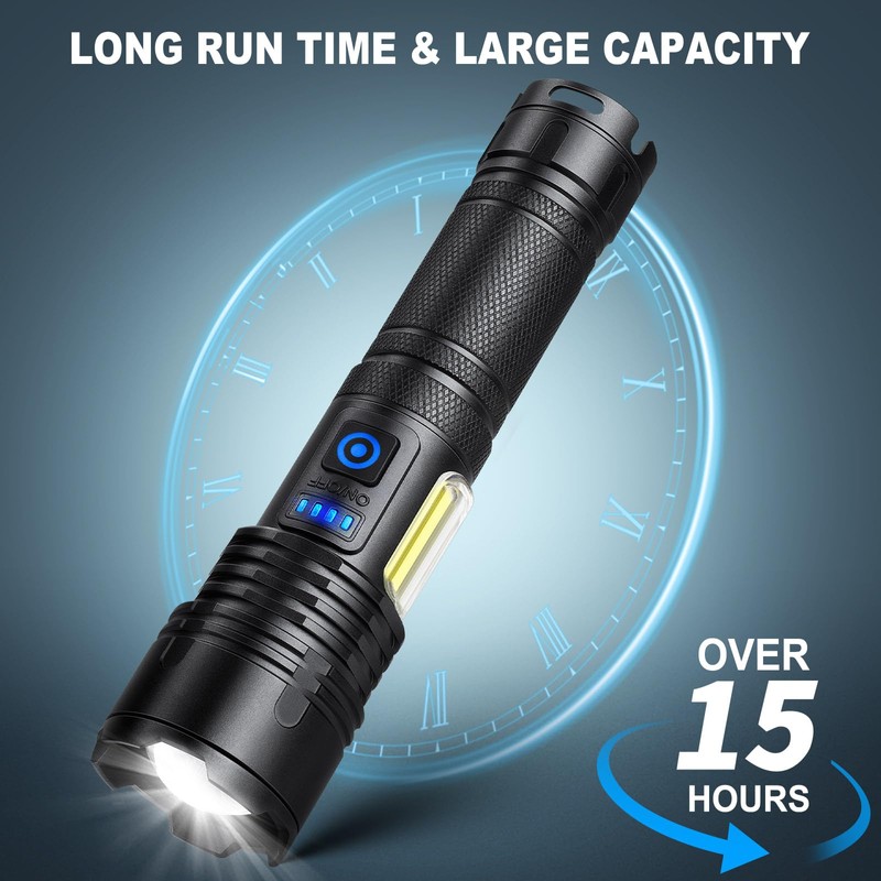 Cinlinso Rechargeable LED Flashlights High Lumens 2 Pack, 990000 Lumen