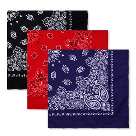 Haakong 3 Pcs Paisley Pattern Bandanas for Men and Women Cowboy Bandana Handkerchiefs Square Head Wrap Scarf (Black、Red、White)
