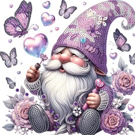 Tontut Diamond Art Painting Kit, Gnome with Purple Hat Surrounded by Butterflies 5D DIY Localized Special Shape Diamond Art Painting Mosaic Crafts for Beginners, Can be Gifted to Loved Ones, Friends,