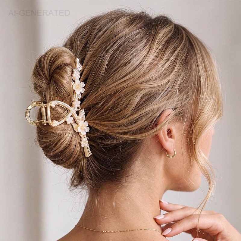 Flower Gold Hair Clip Rhinestone Fancy Hair Claw Clips for