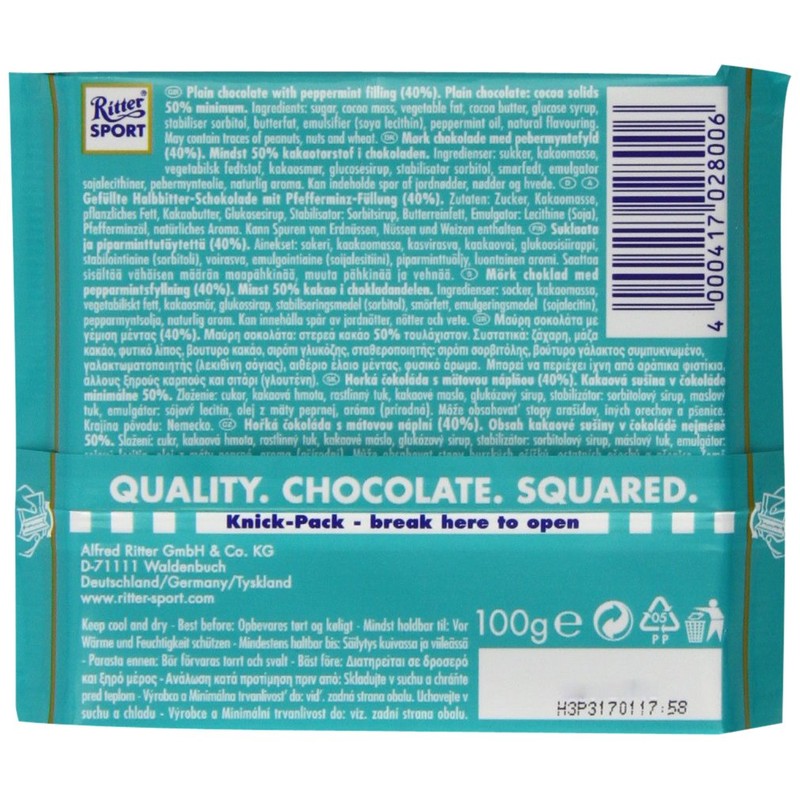 Ritter Sport Peppermint 100 g (Pack of 8)