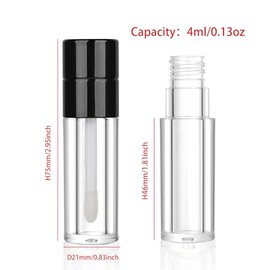 COSIDEA 20 Tubos De Brillo Labial Vacíos Negros Redondos De 4 Ml Y 0,13 Oz Con Varita, Recipientes Para Brillo Labial Para Envasar Aceite Labial
