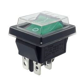 Toggle Switch Green On/Off with Waterproof Cover, Device Switch DPDT, 4-Pin 250V 16A Rocker Switch Illuminated