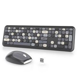iTastatur Typewriter Wireless Keyboard and Mouse Combo,2.4G Office 104 Keys Full-Sized Retro Punk Keyboard,Cute Black Keyboard with Round Keycaps for Laptop PC Desktops (Black Mix)