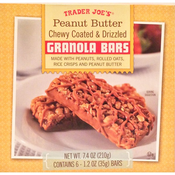 Trader Joes Peanut Butter Chewy Coated & Drizzled Granola Bars w/ Peanuts & Rice Crisps
