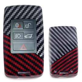 iJDMTOY Glossy Black/Red Mix Color Carbon Fiber Finish Hard Plastic Key Fob Case Compatible with Land Rover 2018-up Range Rover/Sport/Evoque, Defender or Discovery Intelligent Smart Key