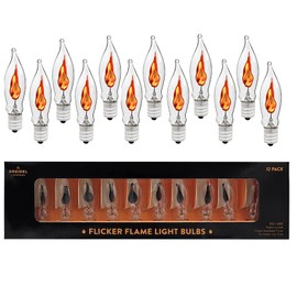 The Dreidel Company Flicker Flame Shaped Light Bulbs, E12 Replacement Bulbs, Dances with a Flickering Orange Glow, 1 Watt, 120 Volt (12-Pack)