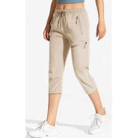 MOCOLY Women's Hiking Capris Pants Outdoor Lightweight Quick Dry Water Resistant UPF 50 Cargo Pants with Zipper Pockets Khaik XL