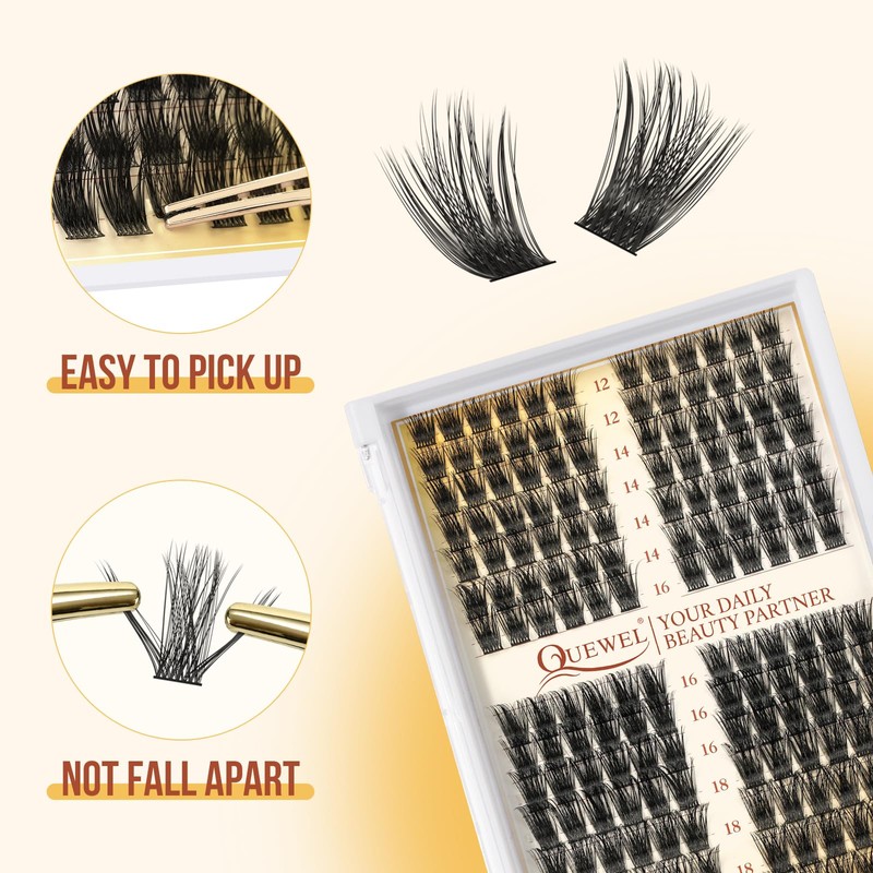 Cluster Lashes QUEWEL Individual Eyelashes 168 Pcs Lash Clusters Thin