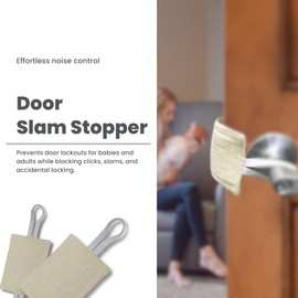 Door Slam Stopper - Noise Reducing Latch Cover Door Noise Blocker with Elastic Straps - Durable Door Silencer with Thick Fabric for Safety & Quiet Rooms - Fits All Doors 4"x3" Pack of 1