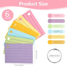 600 PCS Flash Cards Revision Cards, A8 (2.9×2 inch) Flshcards with Kraft Cover & Binder Ring, Six-Color Ruled Index Card Notecards Paper for Office School Home Learning Record