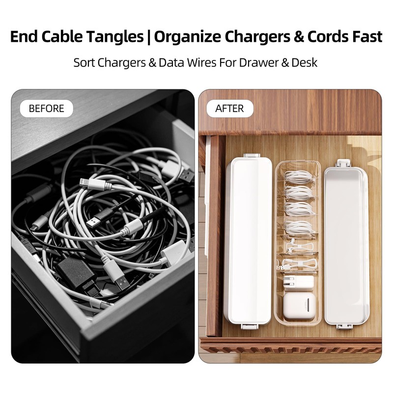 MSHOMELY 2 Pack Cable Organizer Box with Lid, Charge Cord