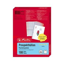 Herlitz A4 Grained Water Proof Punched Pocket - Clear (100 Pieces)