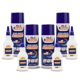 FIX & FUSION Ca Super Glue (3.5 Oz) with Activator Spray (13.5 Fl Oz) Set, Fast Adhesive/Cyanoacrylate Glue & Instant Activator for Woodworking, Plastic, Rubber, Granite, DIY & Industrial, (4 Pack)