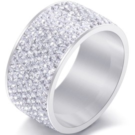 Jude Jewelers 12mm Stainless Steel Rhinestone Filled Eternity Style Wedding Band Ring (Silver Clear, 7)